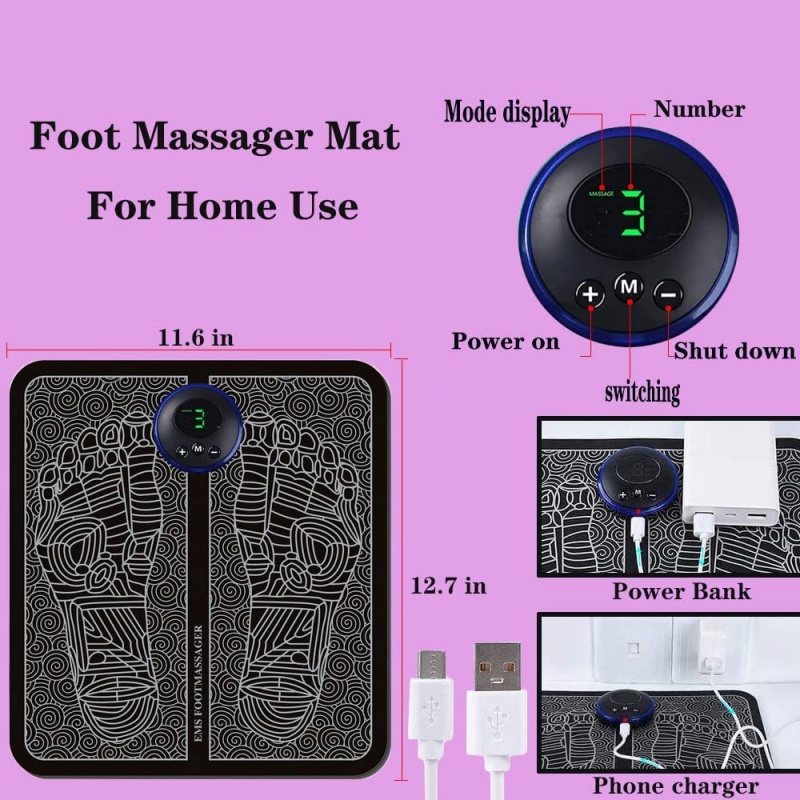 EMS Foot Massager Mat Electric USB Charging Smart Display Tens Acupuncture Feet Cushion Blood Circulation Pad Health Care Home (Without Box) - Foot Massager - Image 2