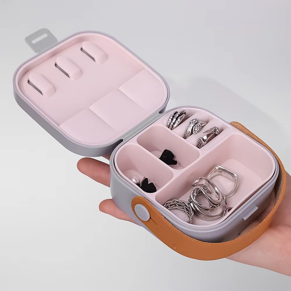 Jewelry Organizer Box | Portable Jewelry Storage Box | Sleek | Portable | Multi-Functional Travel Jewelry Organizer | Durable | Compact Ring | Necklace | Earring Storage Boxes With Mirror | For Travel | Home | Gift Option - Random Color - Image 7