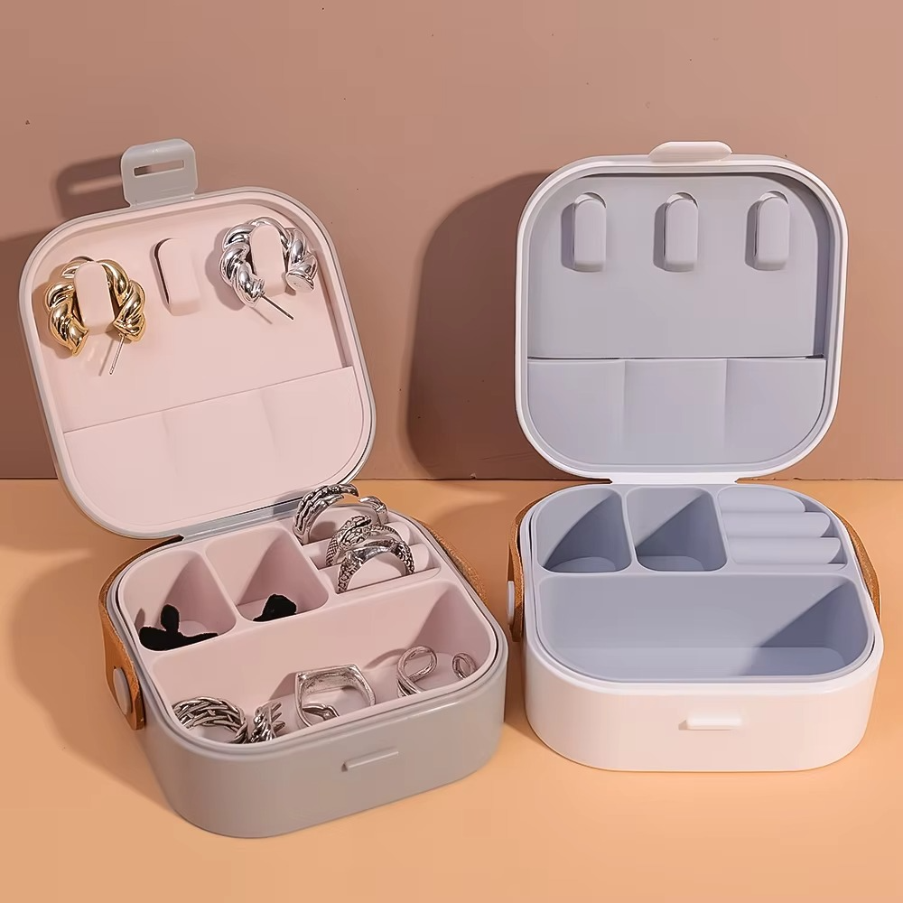 Jewelry Organizer Box | Portable Jewelry Storage Box | Sleek | Portable | Multi-Functional Travel Jewelry Organizer | Durable | Compact Ring | Necklace | Earring Storage Boxes With Mirror | For Travel | Home | Gift Option - Random Color - Image 11