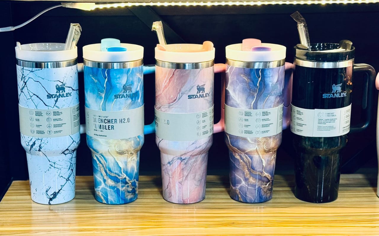 1200ml Stainless Steel Stanley Tumbler Glossy Marble Shades | Premium Vacuum Insulated Travel Mug | Leakproof Cup For Hot And Cold Drinks (Random Color) - Image 6