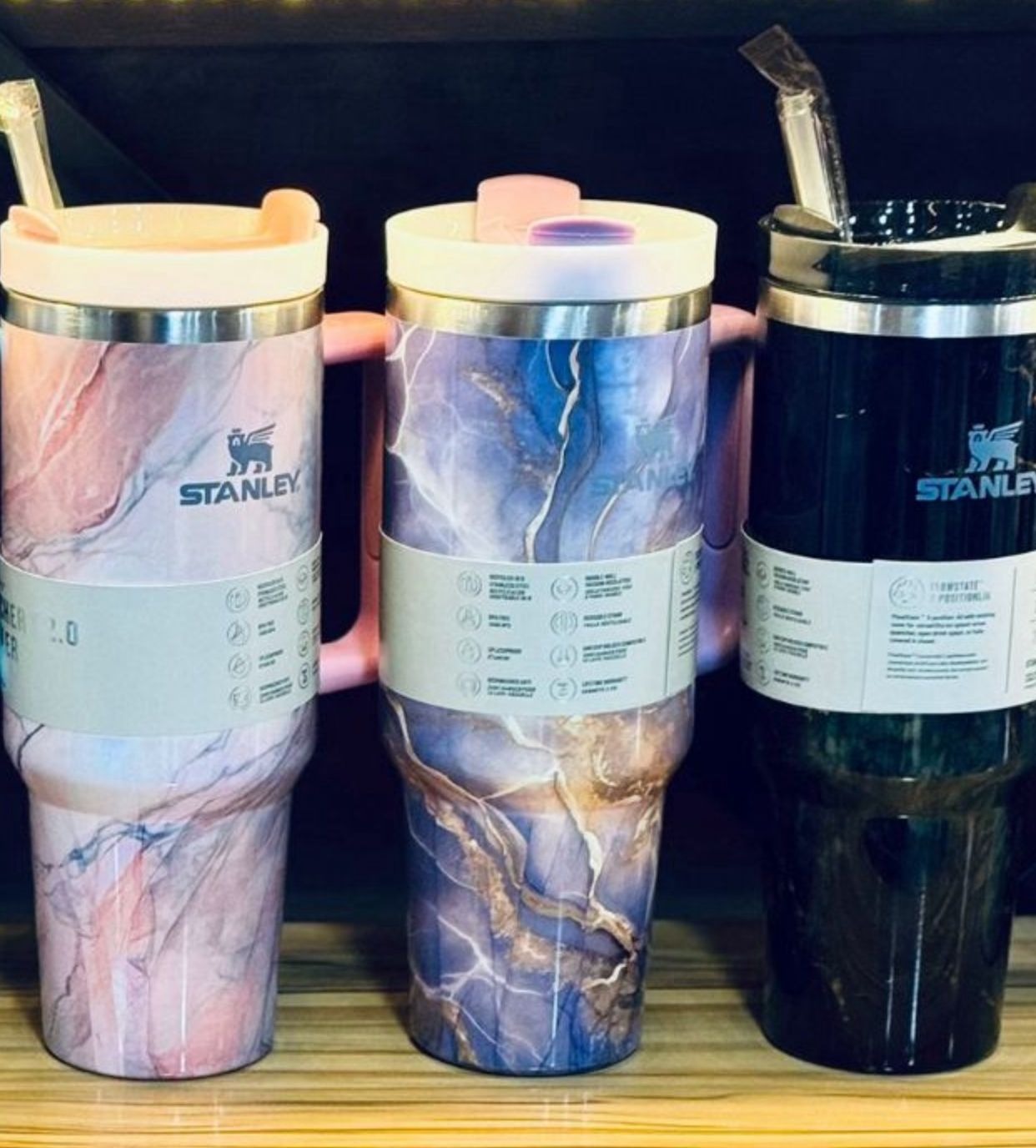 1200ml Stainless Steel Stanley Tumbler Glossy Marble Shades | Premium Vacuum Insulated Travel Mug | Leakproof Cup For Hot And Cold Drinks (Random Color) - Image 5