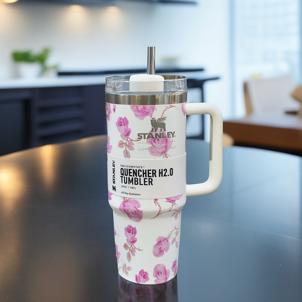 1200ml Stainless Steel Stanley Tumbler Glossy Marble Shades | Premium Vacuum Insulated Travel Mug | Leakproof Cup For Hot And Cold Drinks (Random Color) - Image 4