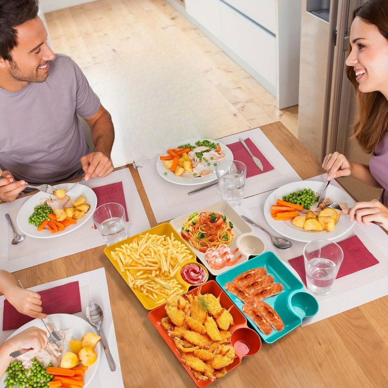 4-Piece Colorful Serving Platter Set – BPA-Free Snack, Sushi, Appetizer & Dessert Plates with Built-in Dipping Bowls for Parties & Everyday Use (Random Color) - Image 4