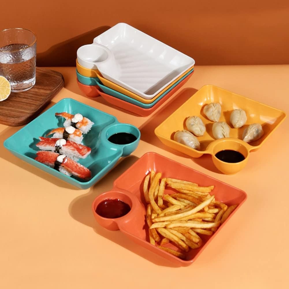 4-Piece Colorful Serving Platter Set – BPA-Free Snack, Sushi, Appetizer & Dessert Plates with Built-in Dipping Bowls for Parties & Everyday Use (Random Color) - Image 2