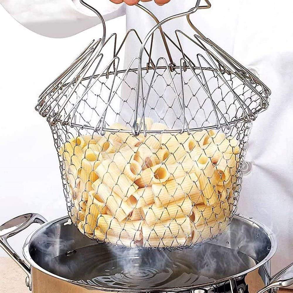 Stainless Steel Multi-Functional Foldable Chef Basket – Deluxe Kitchen Colander, Mesh Steam, Rinse, Strain & Fry Basket - Image 5