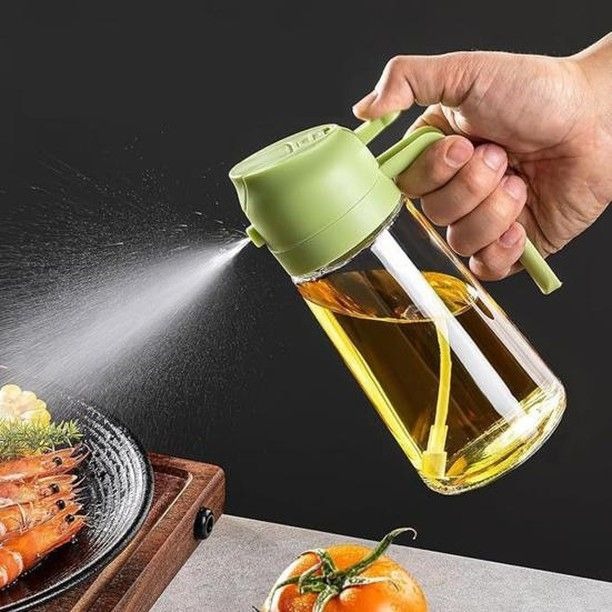 2-in-1 Oil Spray Bottle | Adjustable Mist & Dispenser | 470ml Leak-Proof Glass Container | For Cooking, BBQ, Baking & Air Fryer 380ml (Random Color) - Image 3