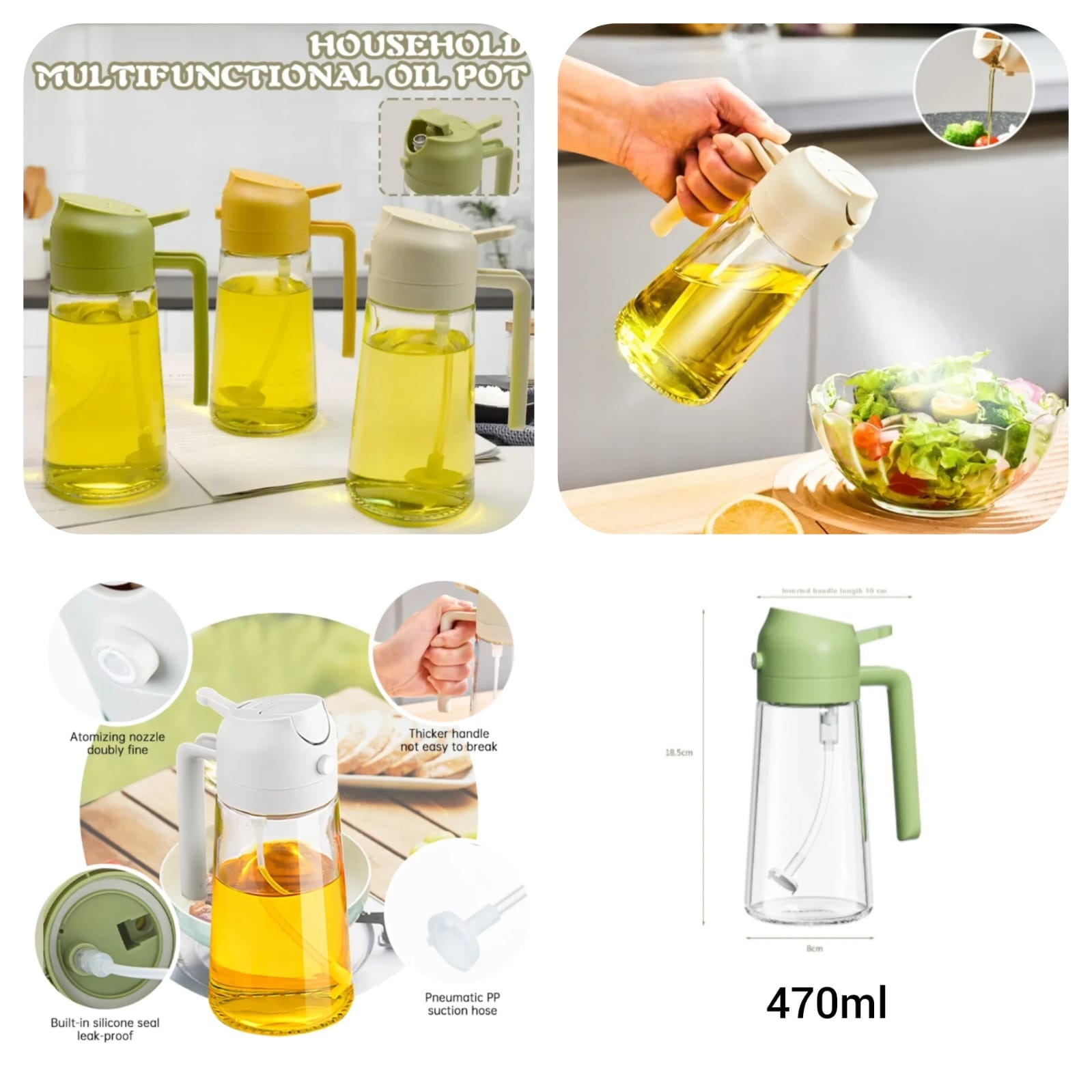 2-in-1 Oil Spray Bottle | Adjustable Mist & Dispenser | 470ml Leak-Proof Glass Container | For Cooking, BBQ, Baking & Air Fryer 380ml (Random Color) - Image 6