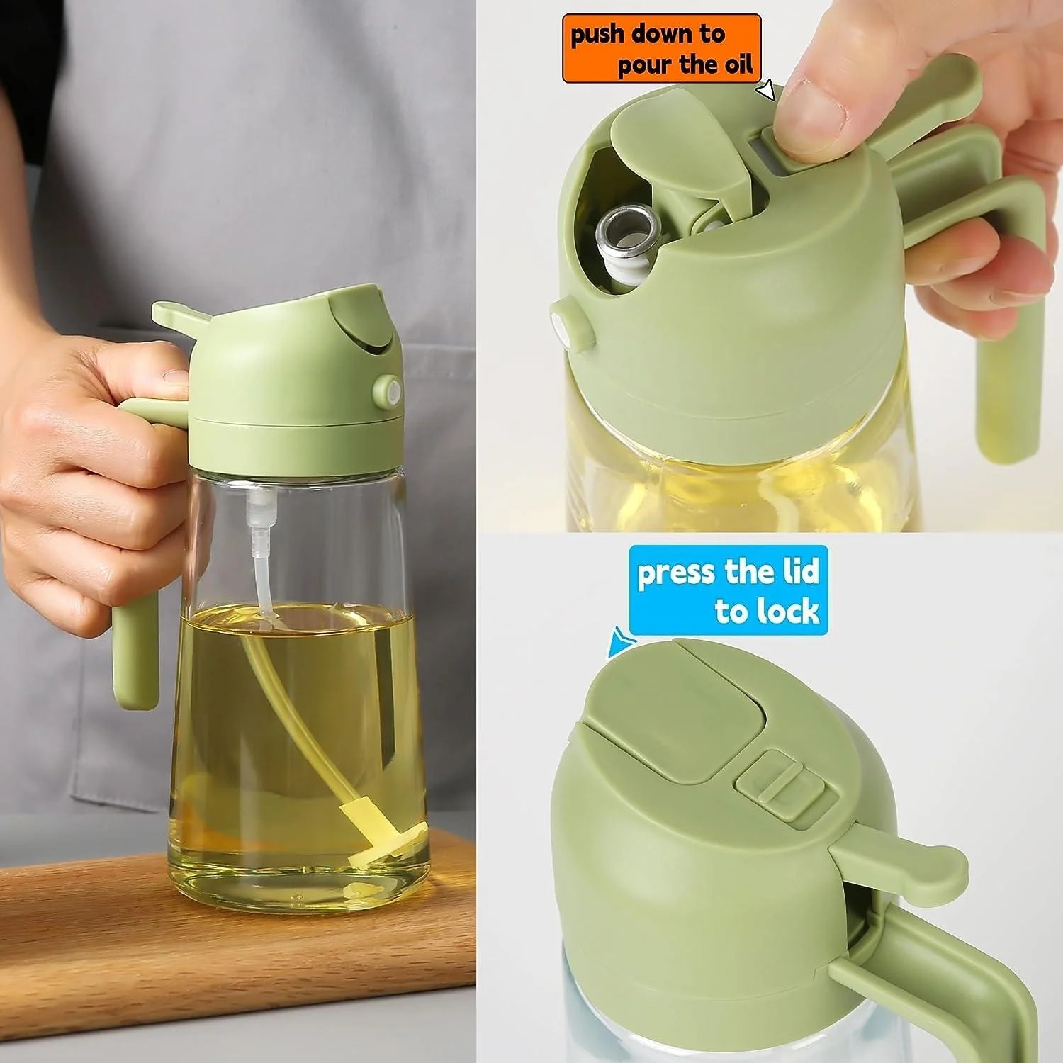 2-in-1 Oil Spray Bottle | Adjustable Mist & Dispenser | 470ml Leak-Proof Glass Container | For Cooking, BBQ, Baking & Air Fryer 380ml (Random Color) - Image 5