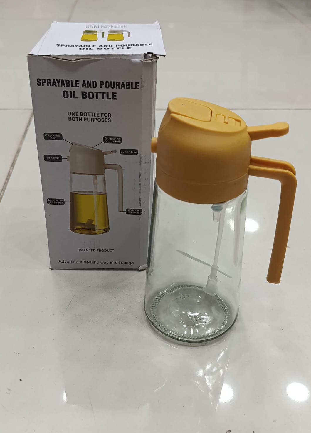2-in-1 Oil Spray Bottle | Adjustable Mist & Dispenser | 470ml Leak-Proof Glass Container | For Cooking, BBQ, Baking & Air Fryer 380ml (Random Color) - Image 2