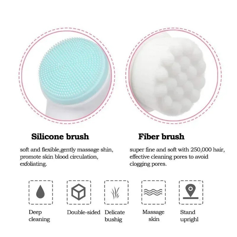 3D Double-Sided Silicone Face Cleanser | Portable Facial Cleansing & Massage Brush | Random Color - Image 3