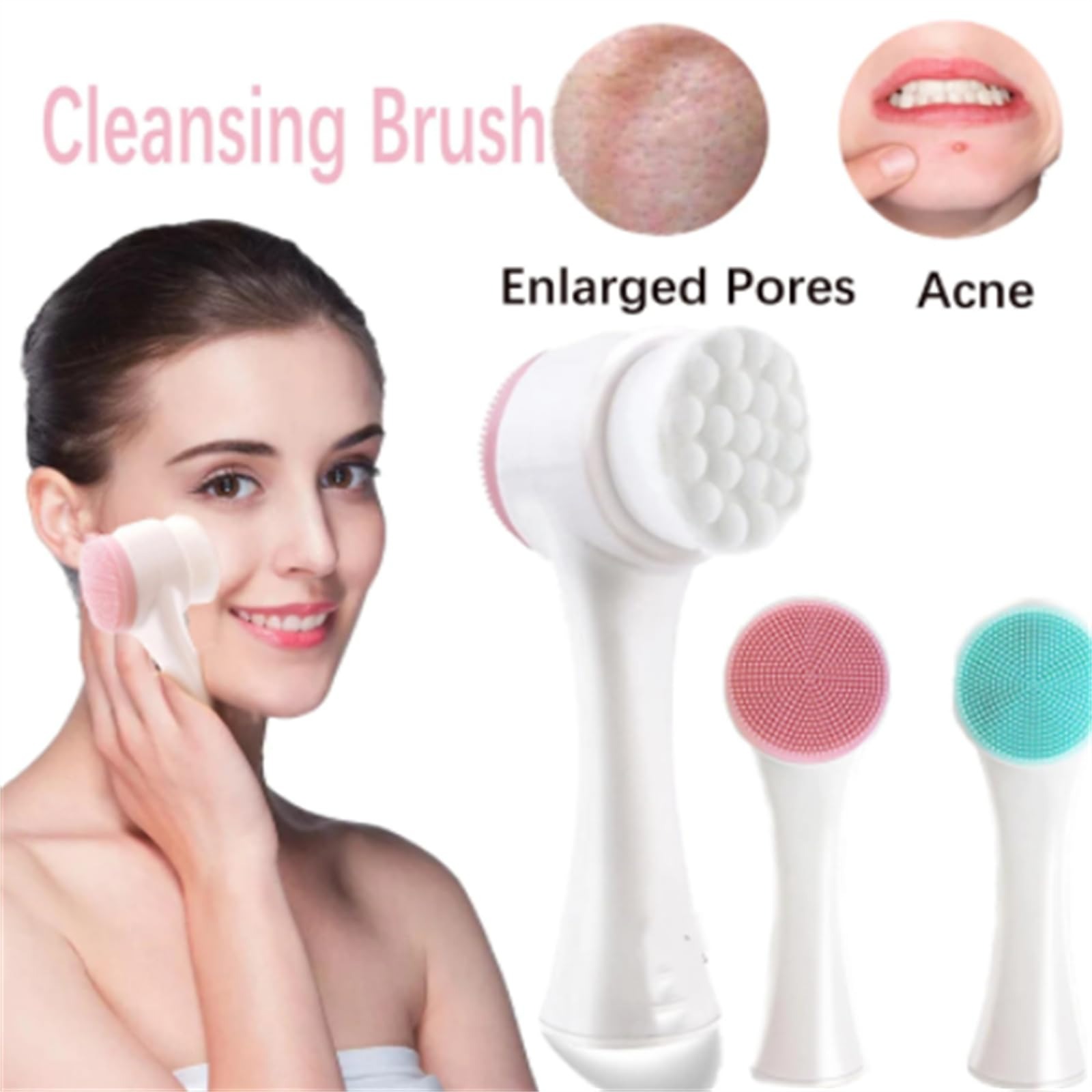 3D Double-Sided Silicone Face Cleanser | Portable Facial Cleansing & Massage Brush | Random Color - Image 2