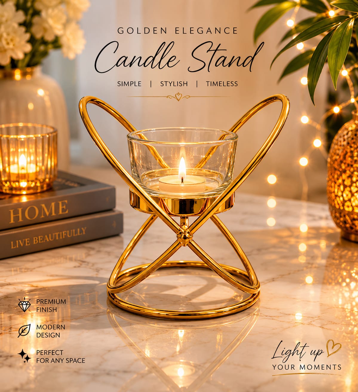 Elegant Black Candle Holder – Decorative Metal Candle Stand for Home & Table Décor Elegant Black Candle Holder – Decorative Metal Candle Stand for Home & Table Décor | Without Candle Size 9x8x11cm - Image 2