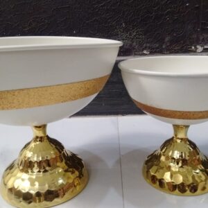 Luxury Metal Decorative Bowl White & Gold Finish | Size 25x25x25cm