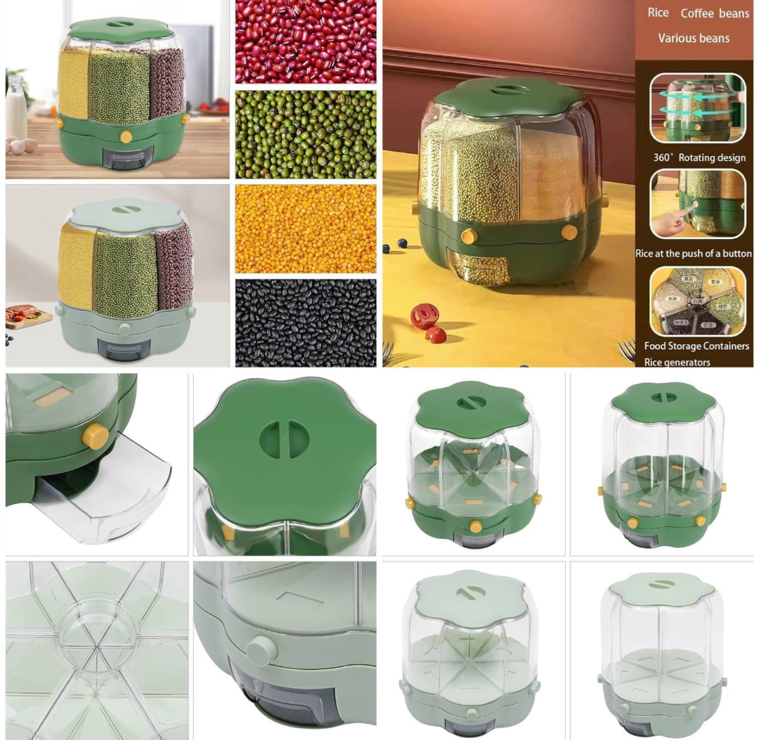 Food Storage Container Rotatable Rice Barrels Sealed Cereal Dispenser Rice Tank Grain Box Kitchen Storage Organization (Random Color) - Image 2