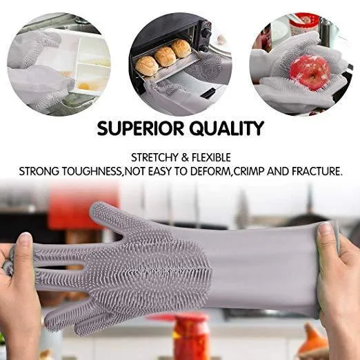 Silicone Dishwashing & Cleaning Pair Gloves – Reusable Heat Resistant Scrubber Gloves for Kitchen, Bathroom & Household Cleaning | Random Color - Image 4