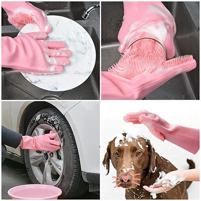 Silicone Dishwashing & Cleaning Pair Gloves – Reusable Heat Resistant Scrubber Gloves for Kitchen, Bathroom & Household Cleaning | Random Color - Image 3