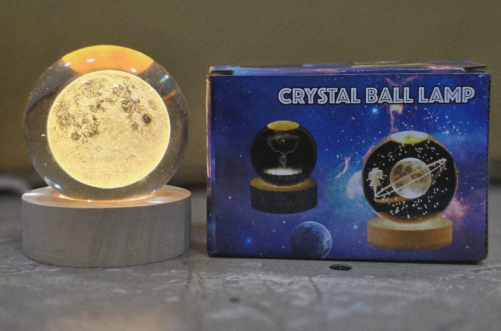 1 Pc USB LED Galaxy Crystal Ball Lamp | 3D Planet Moon Night Light | Bedroom & Party Home Decor | Kids Birthday Gift (Moon Shape Only) - Image 3