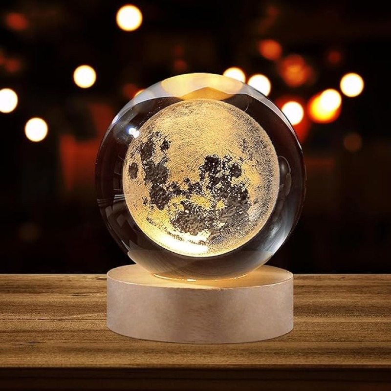 1 Pc USB LED Galaxy Crystal Ball Lamp | 3D Planet Moon Night Light | Bedroom & Party Home Decor | Kids Birthday Gift (Moon Shape Only) - Image 2
