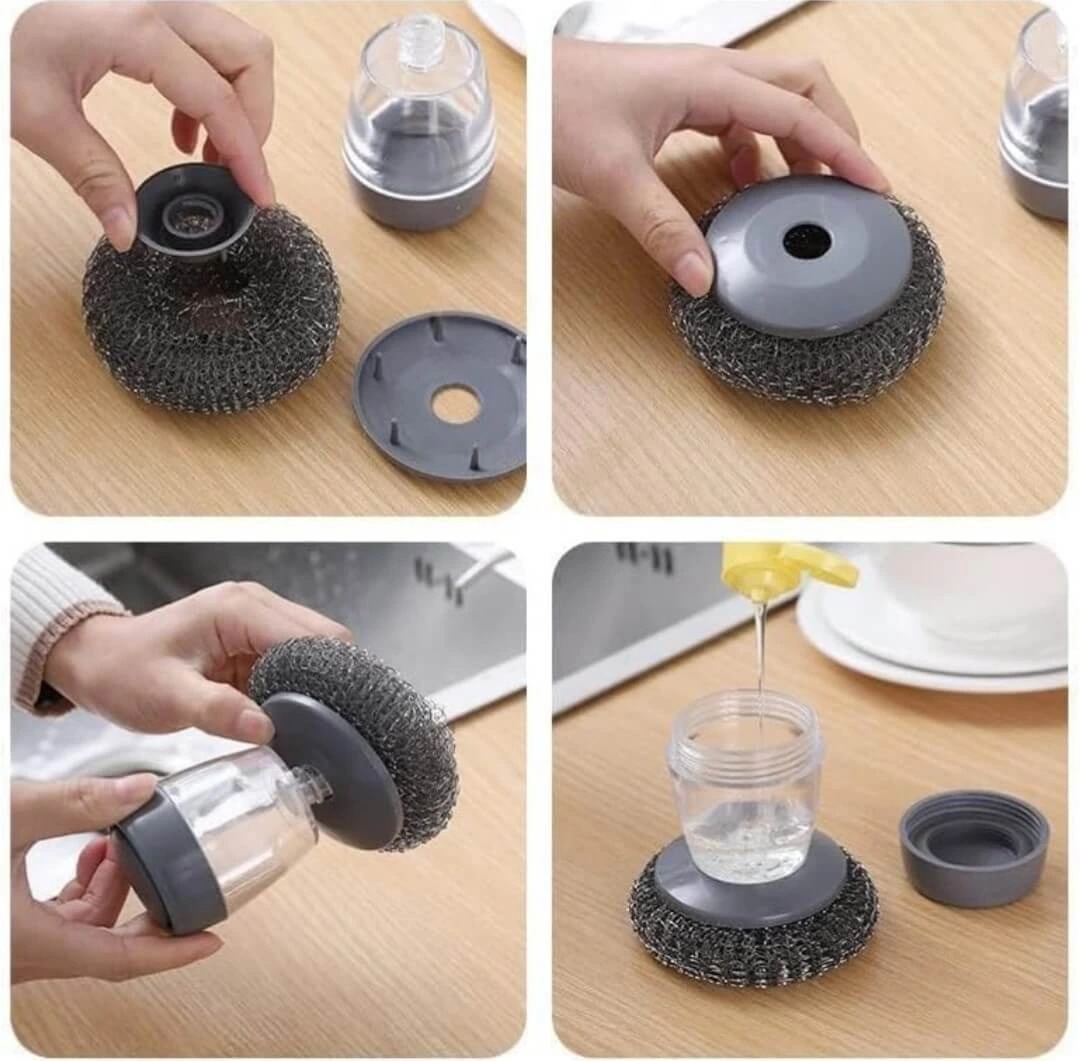 Kitchen Soap Dispensing Palm Brush – Automatic Filling Dish Scrubber with PET Bristles – Non-Scratch Cleaning Brush for Pots, Pans, and Sinks - Image 4
